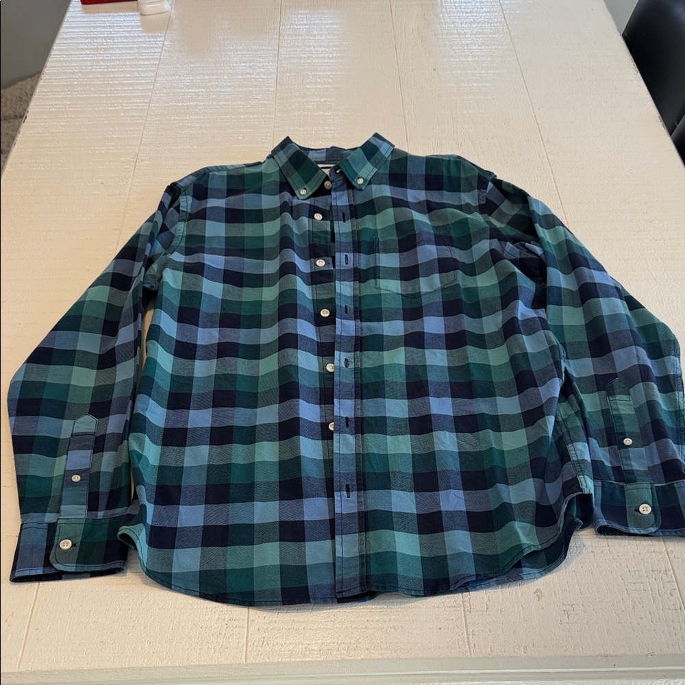 Old Navy Men's Casual Plaid Shirt - Blue and Green